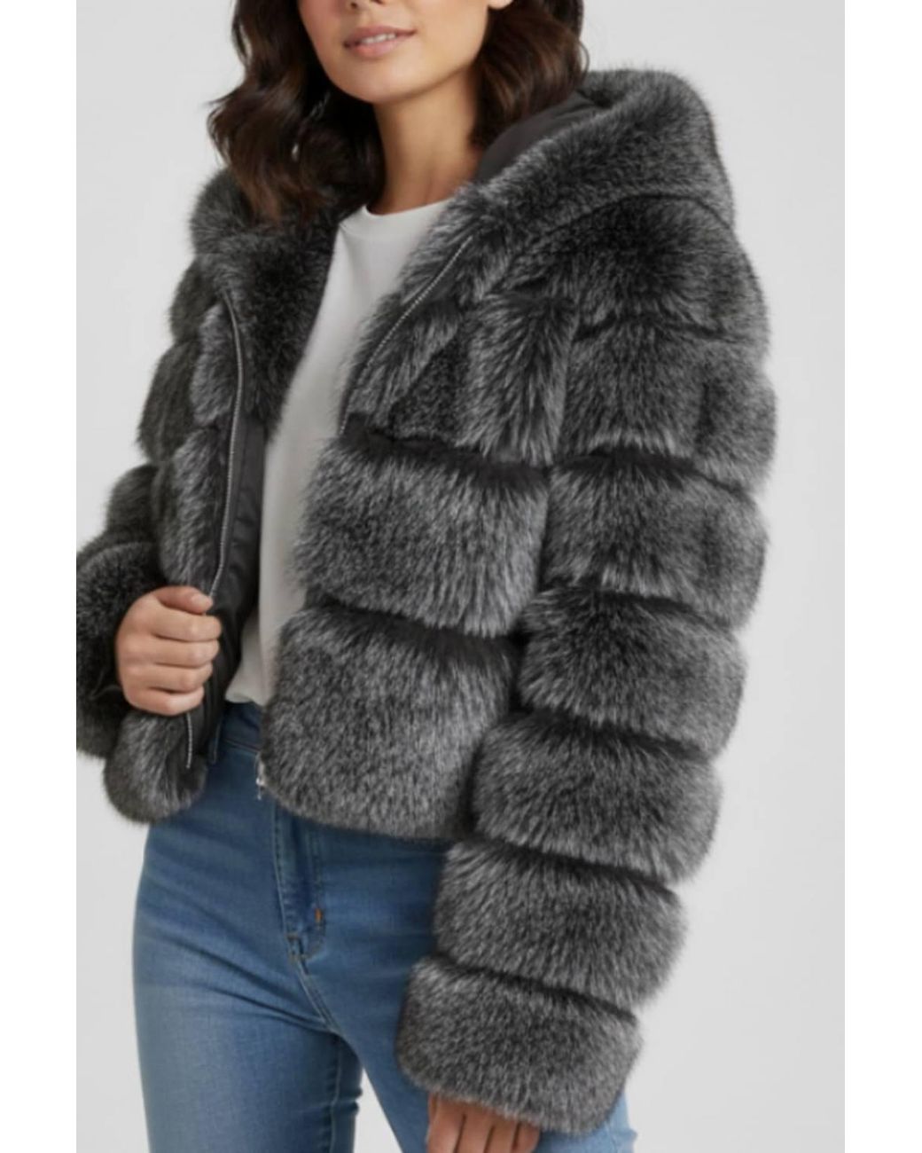 Stylewise Blue Hooded Faux Fur