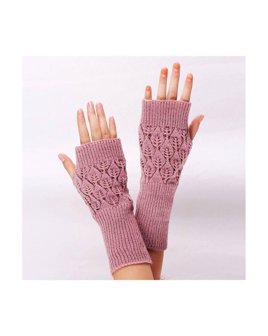 KDMD Red Knitted Long Fingerless Gloves, Winter Arm Warmers