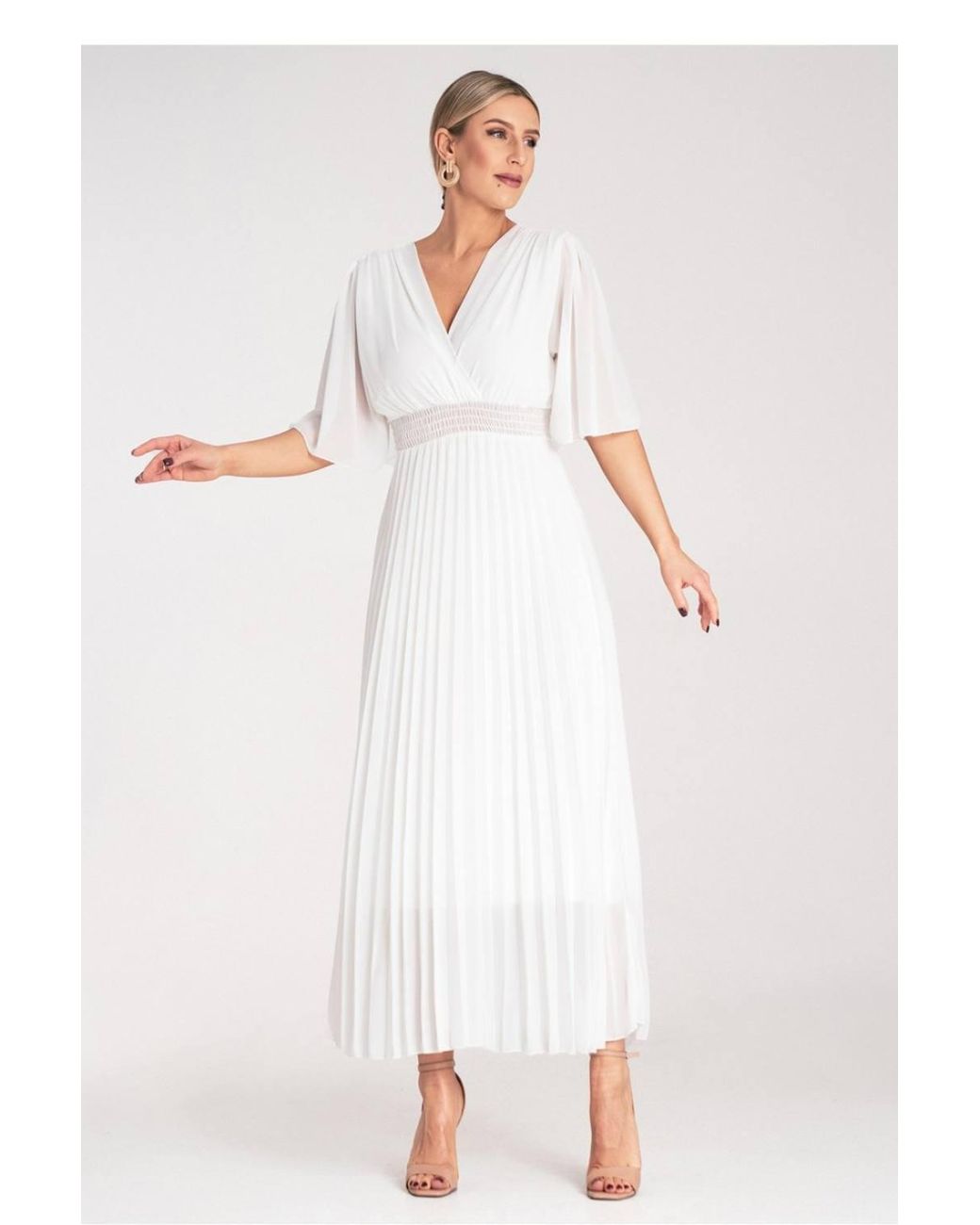 Love Lace White Viscose V-Neck Short Sleeve Maxi Dress