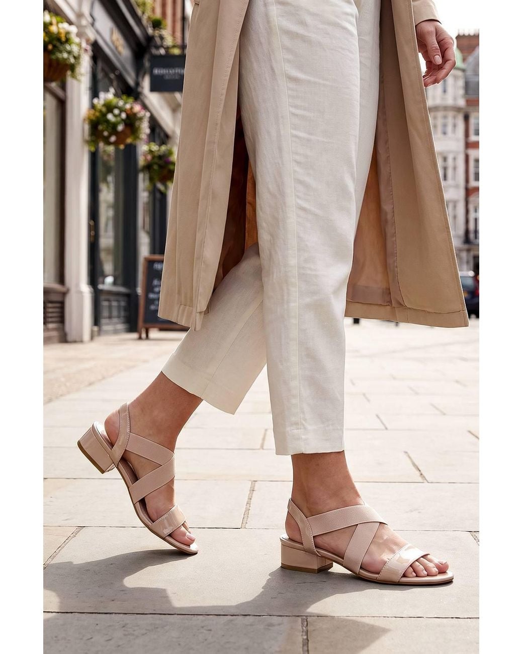 Spot on Natural Elastic Strap Low Heel Comfort Sandals