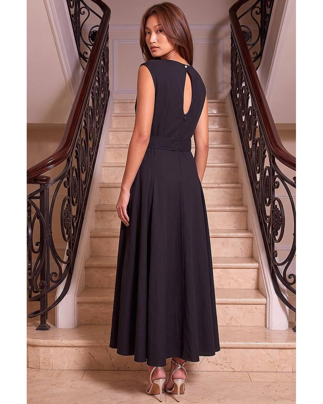Roman Brown Belted Fit & Flare Dress