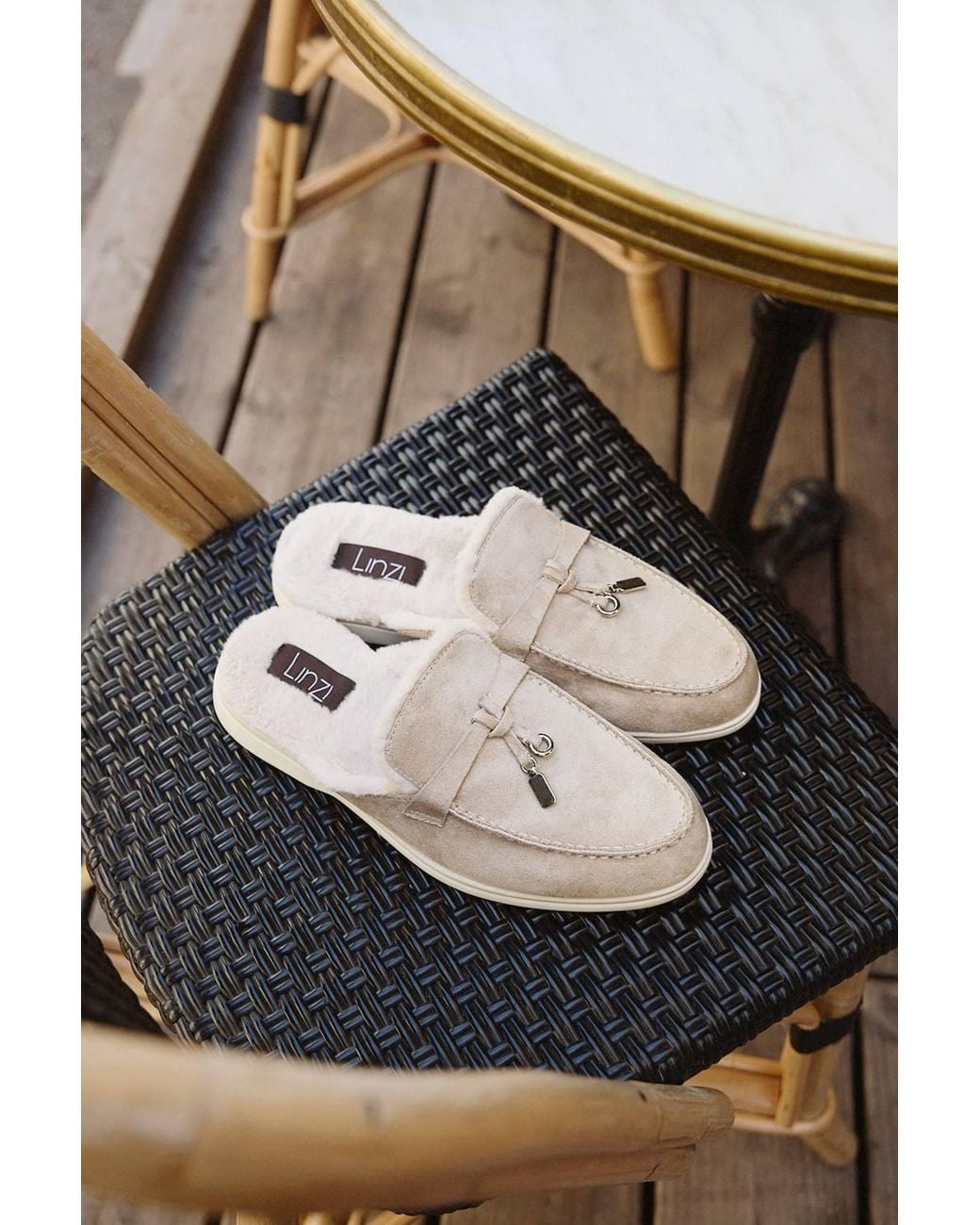 Linzi Natural Dover Mocha Faux Fur Mule Loafers