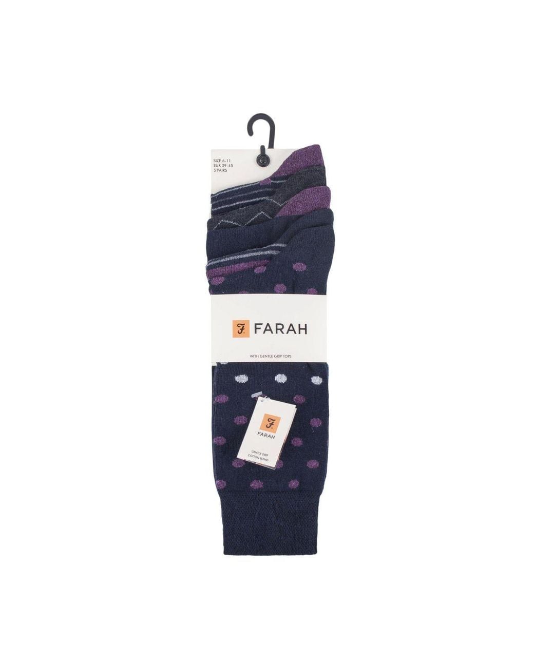 Farah Blue 5 Pack Polka Dot Patterned Cotton Dress Socks for men