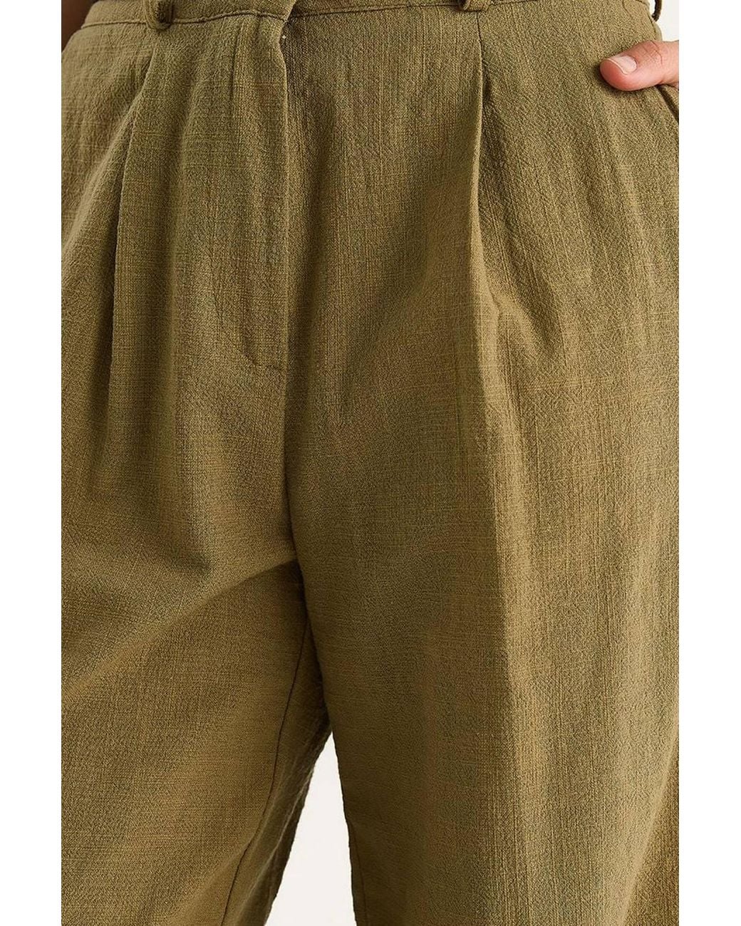 Bianco Lucci Green Textured Palazzo Pants With Pockets