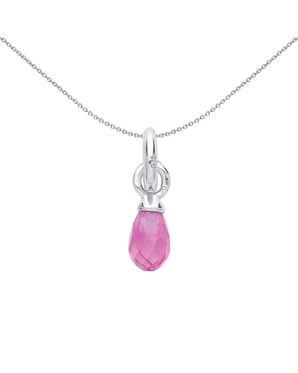 Jewelco London Pink Sterling Crystal Pear Drop Link Charm