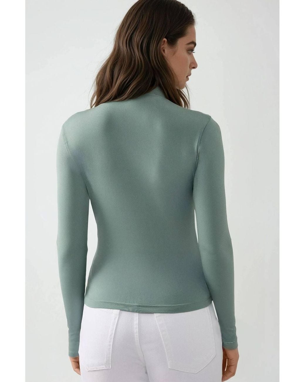Hiccup Green High Collar Drape Detail Blouse