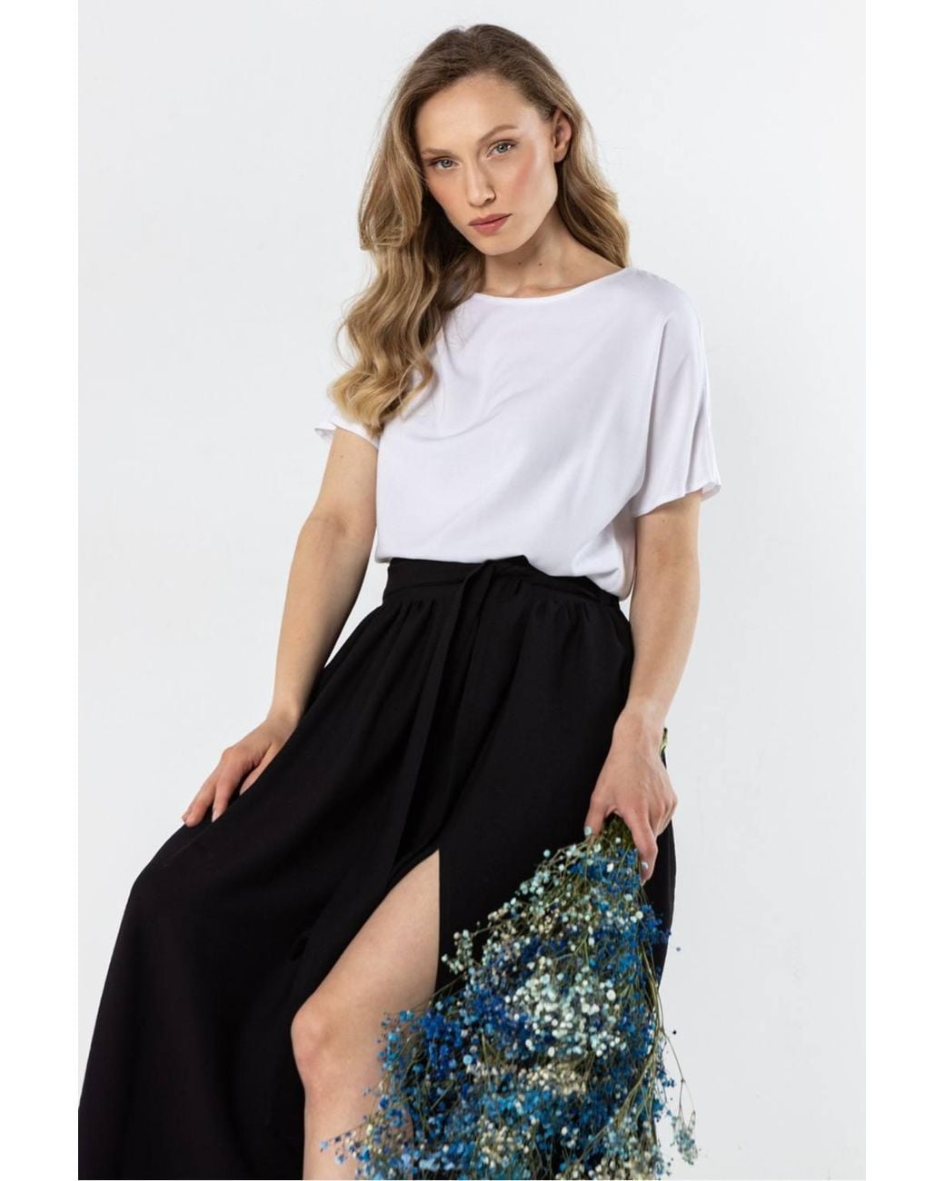 Love Lace White Airy High Waist Tie Maxi Skirt With Slit