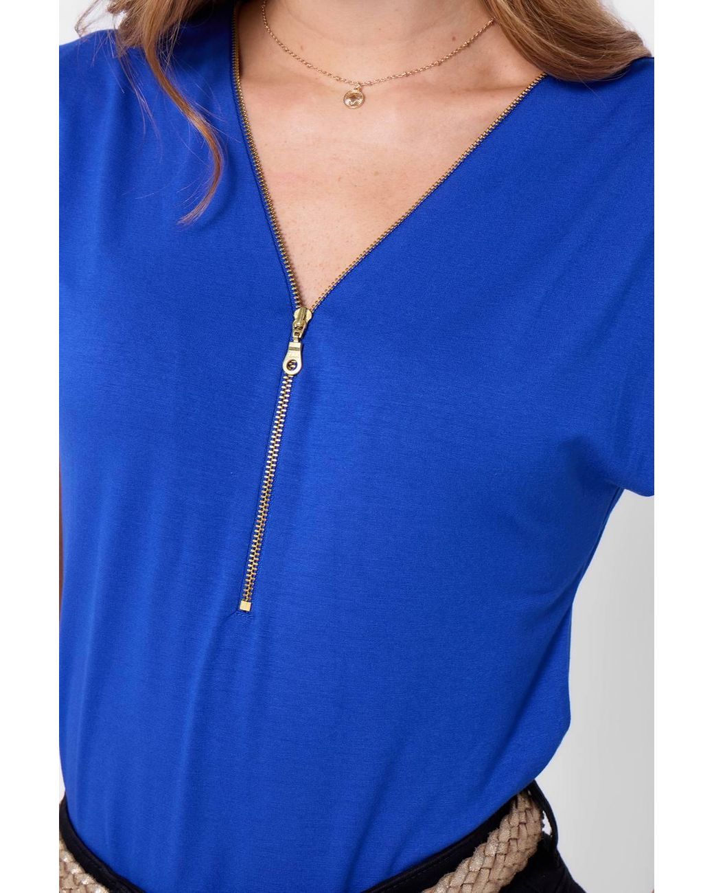 Joe Browns Blue Zip Front Jersey Top With Dolman Sleeves