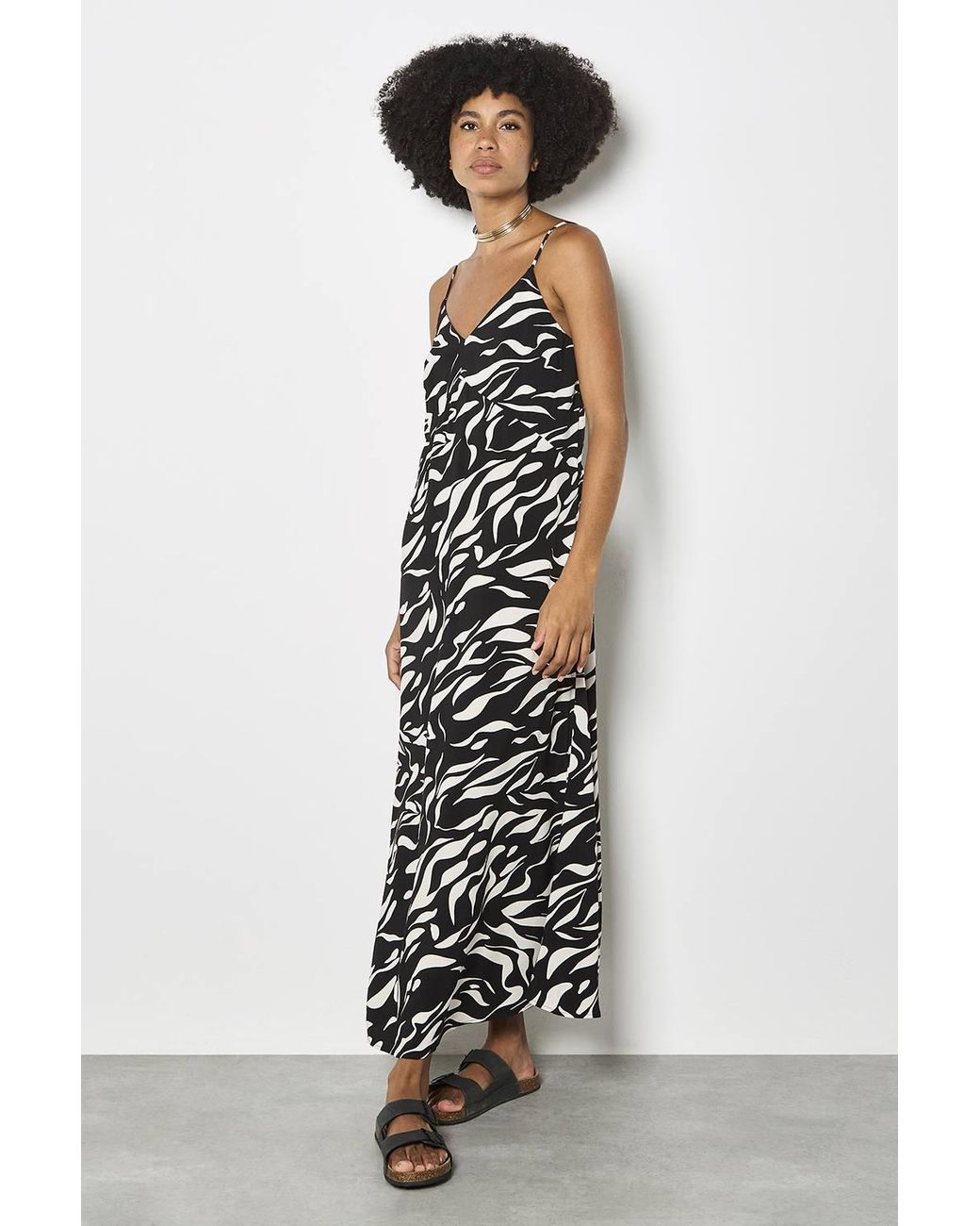 Apricot White Animal Print Trapeze Cami Maxi Dress