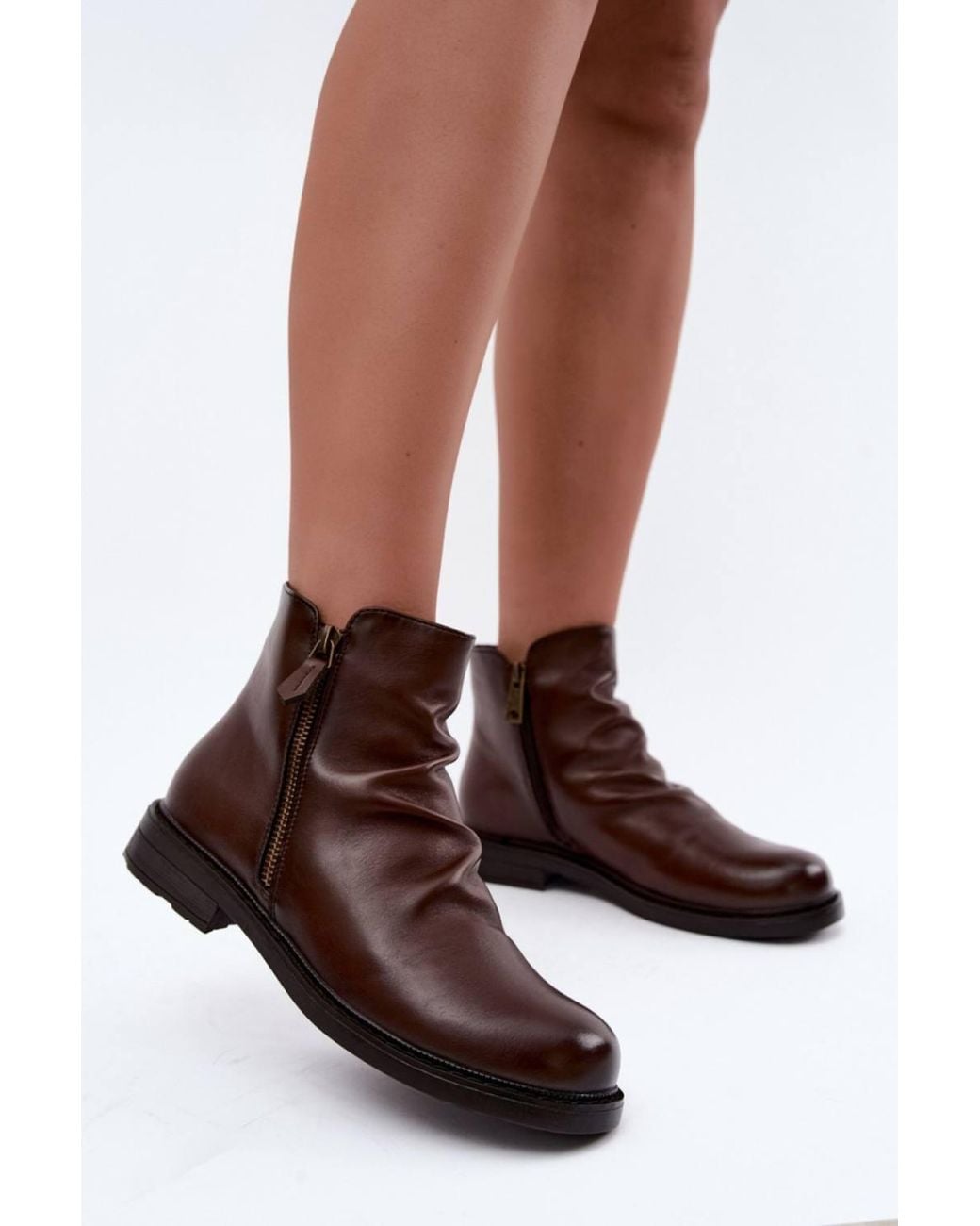 Love Lace Brown Winter Warm Lined Faux Leather Ankle Boots