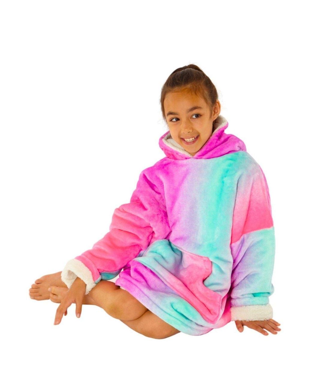 Just Essentials Pink Neon Ombre Print Oversized Sherpa Fleece Hooded Blanket Wearable Throw