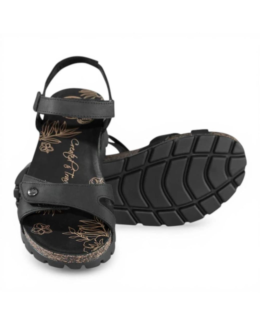 TruClothing Black Sulia B2 Wedge Leather Platform Sandals
