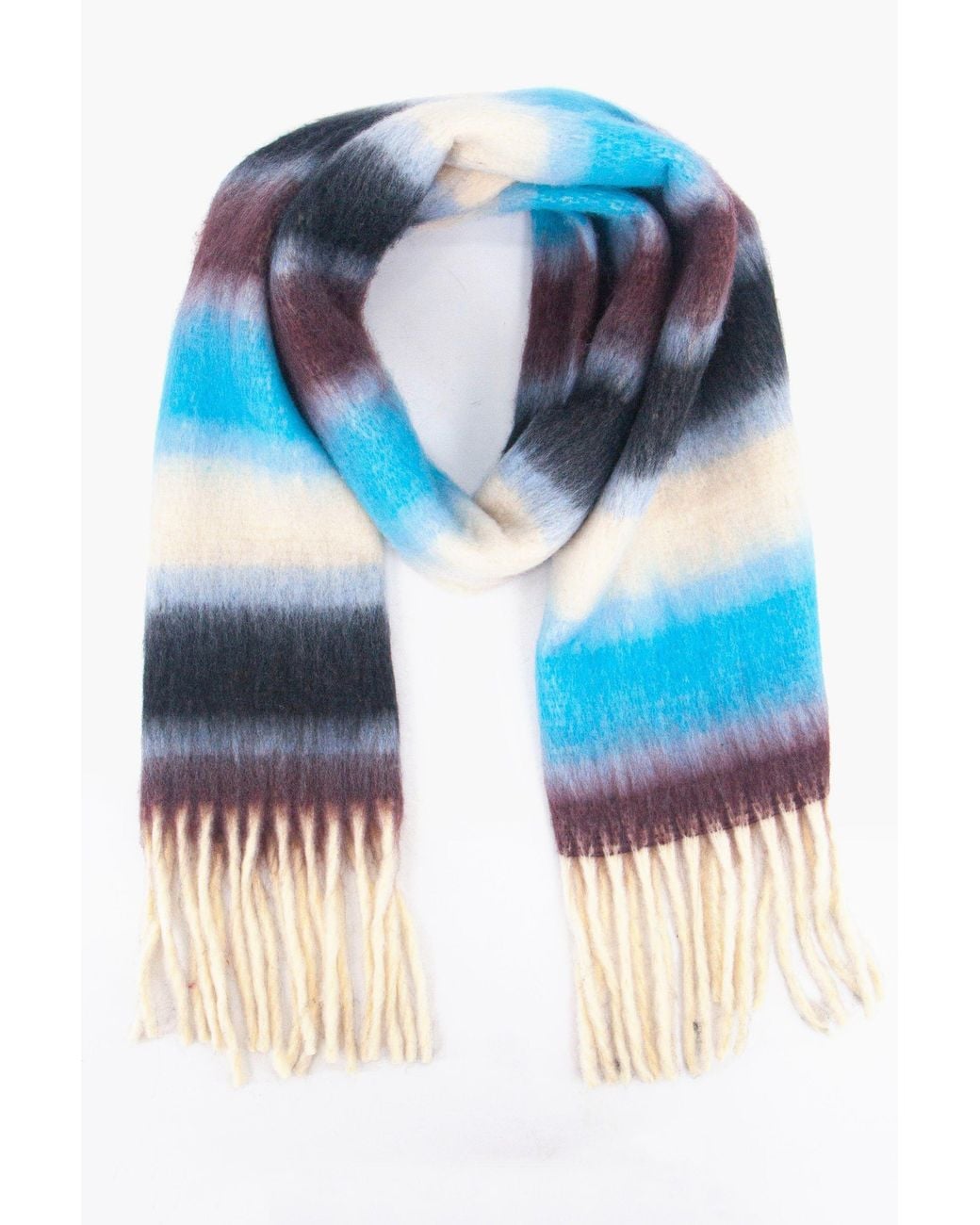 SARTA Blue Striped Heavyweight Winter Scarf Tasselled Shawl Wrap