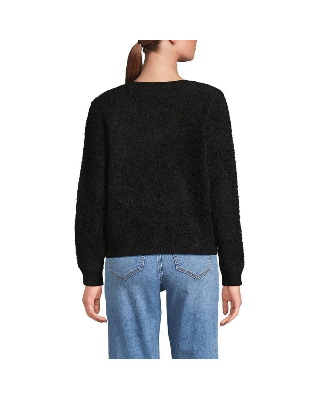 Lands' End Black Bouclé Buttoned Cardigan