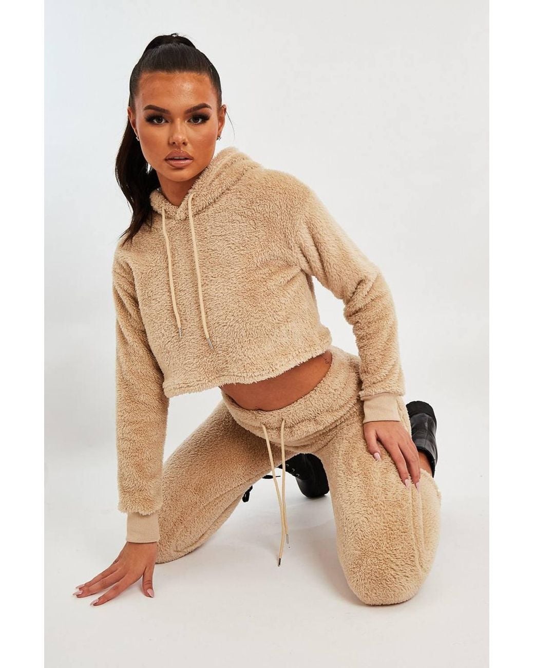 Rebellious Fashion Black Amyia Cropped Teddy Hoodie