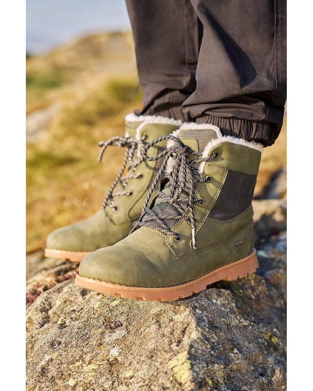 Mountain Warehouse Green 'Chestnut' Borg Lined Warm Waterproof Outdoor Non-Slip Grip Boots