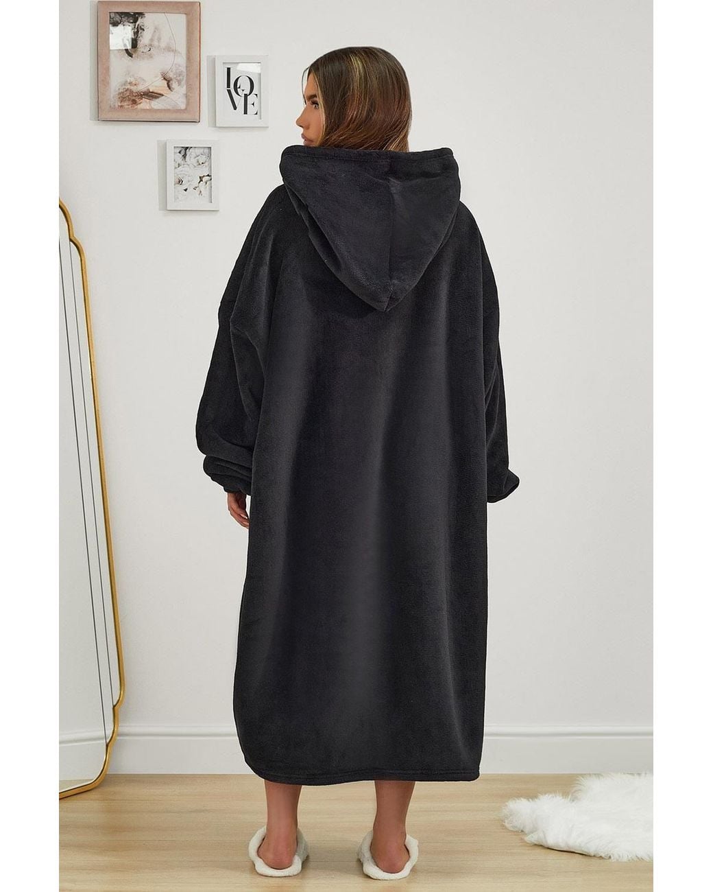 OHS Blue Coral Fleece Extra Long Hoodie Blanket Sherpa Loungewear