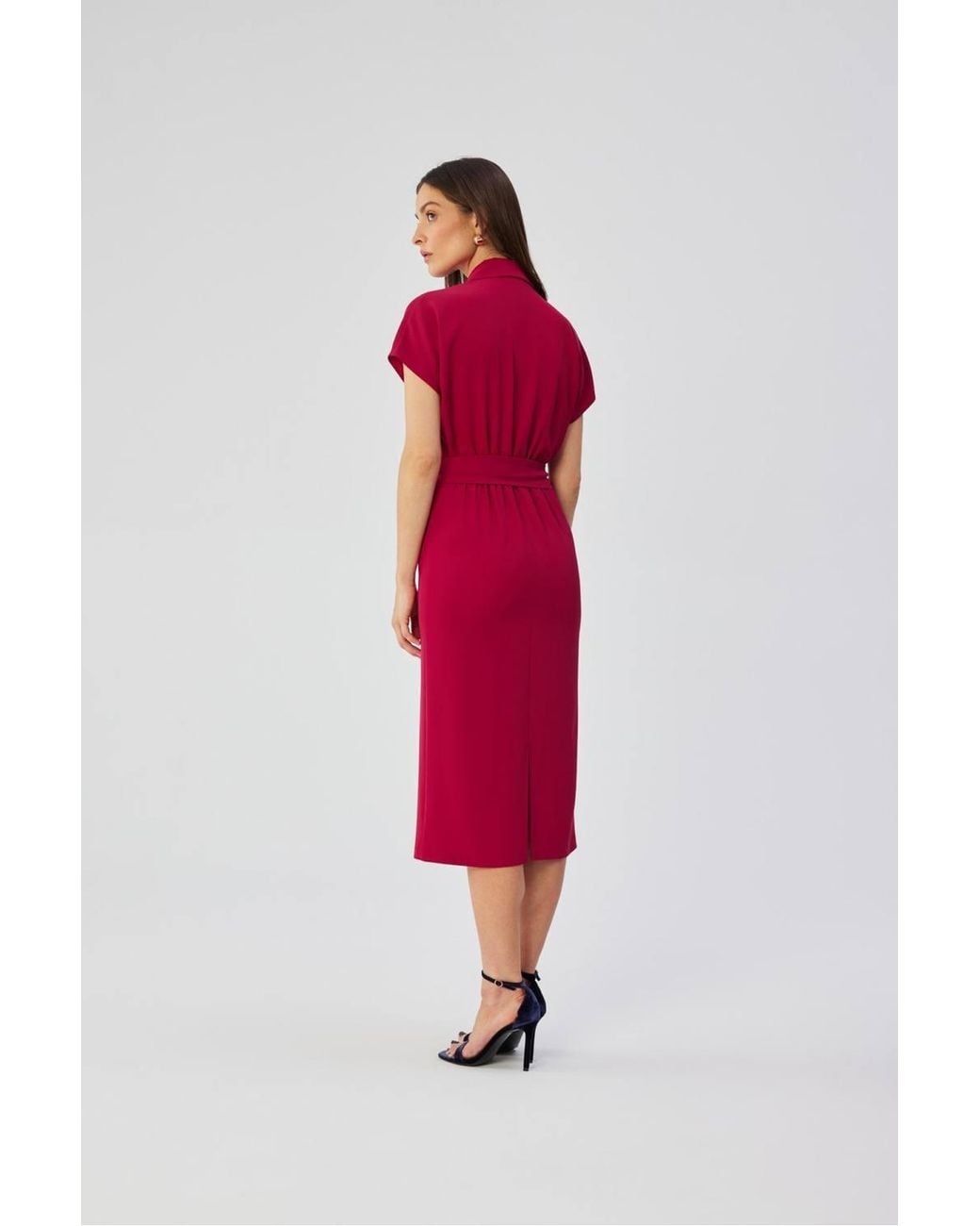 Love Lace Collared Short Sleeve Midi Dress With Belt