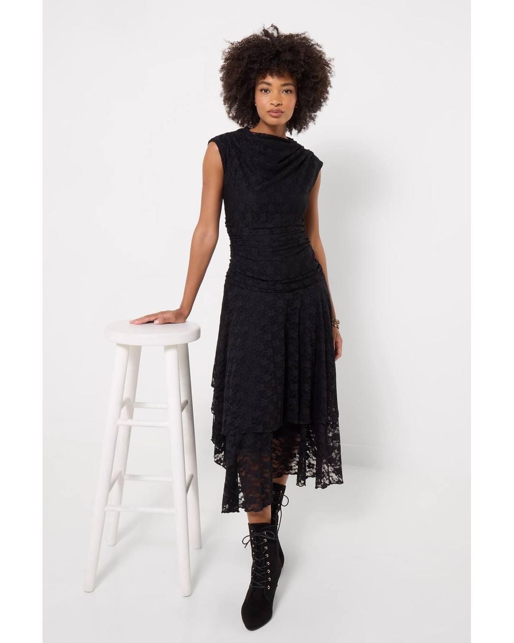 Joe Browns Black Elegant Lace Cowl Neck Dippy Hem Dress