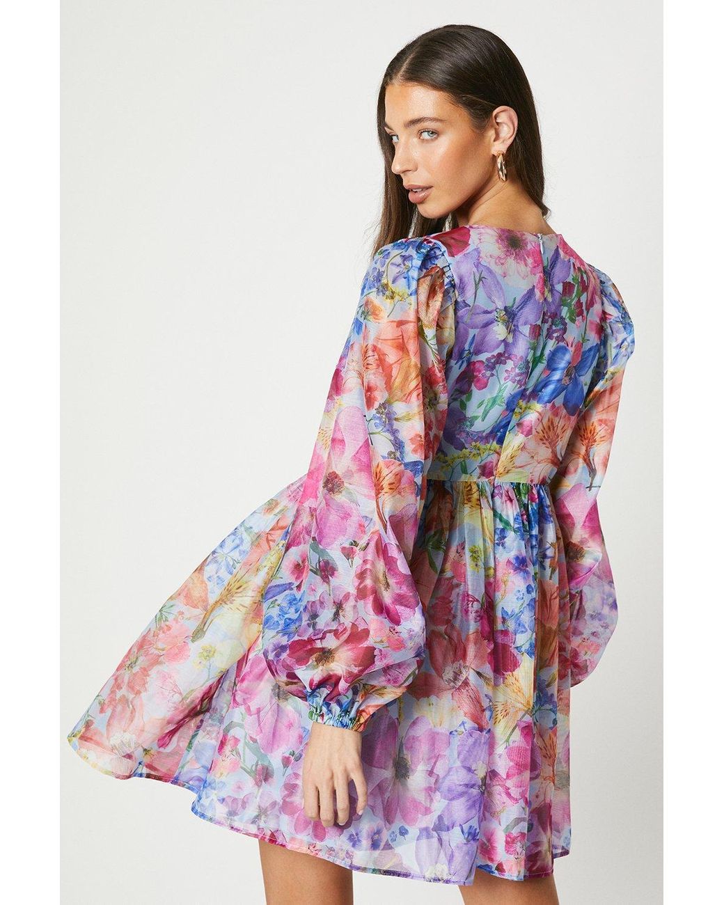 Coast Floral Print Long Sleeve Organza Mini Dress in Red Lyst UK