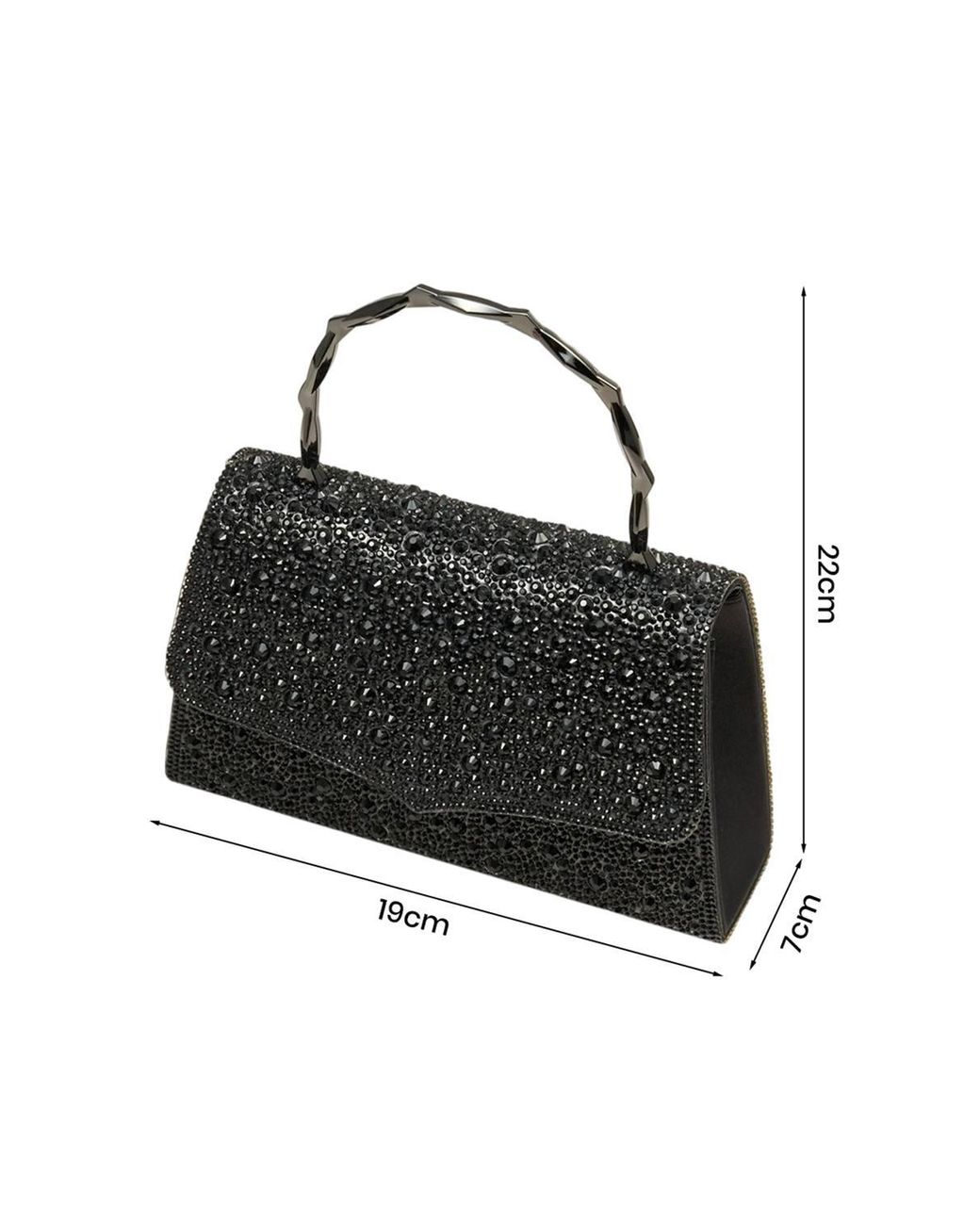 MODISHION Black Rhinestone Evening Clutch Bag With Bamboo-Style Handle