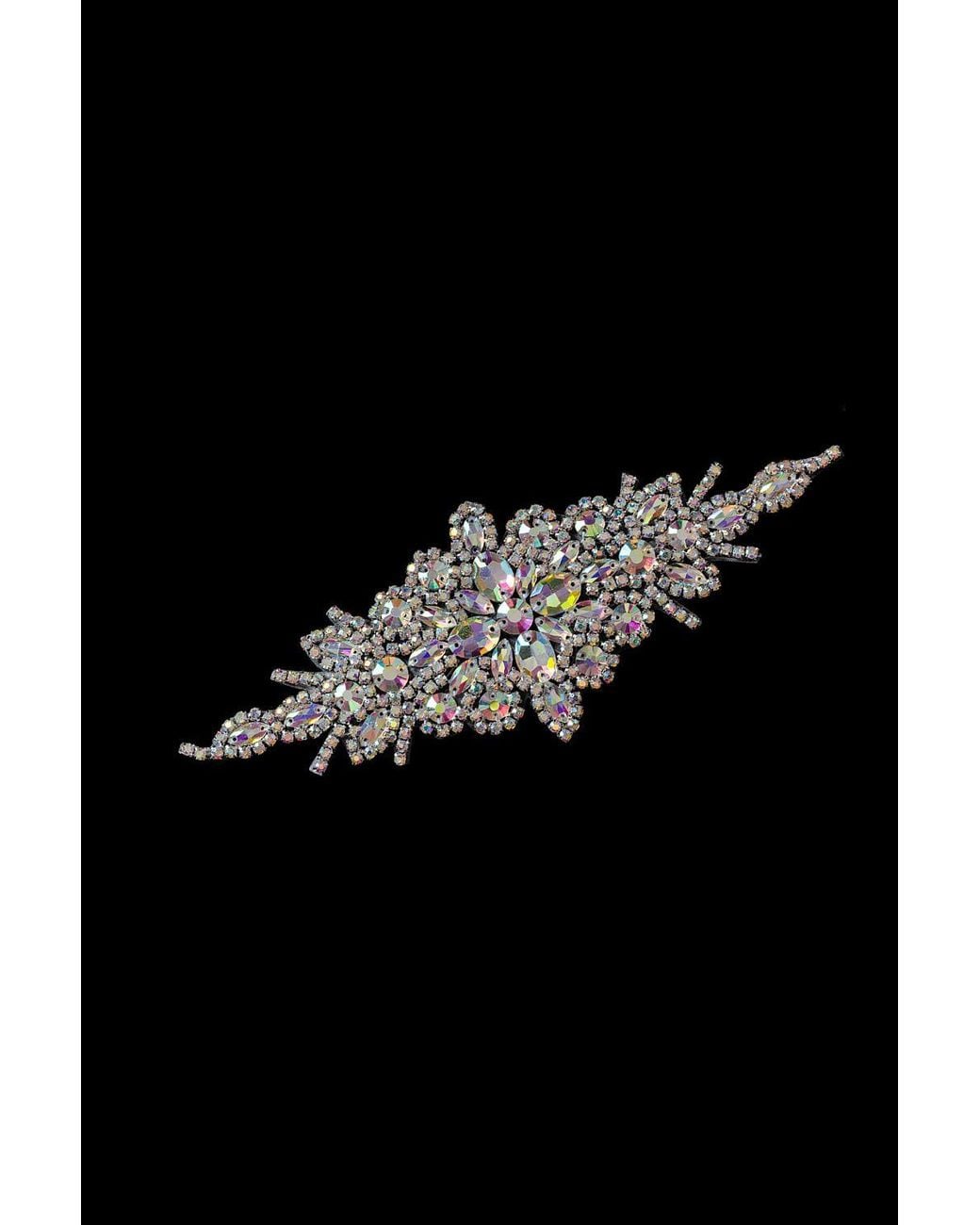 Neel Blue Black Diamante Motif, Rhinestone Patch, Crystal Applique, 24 X 8.5Cm