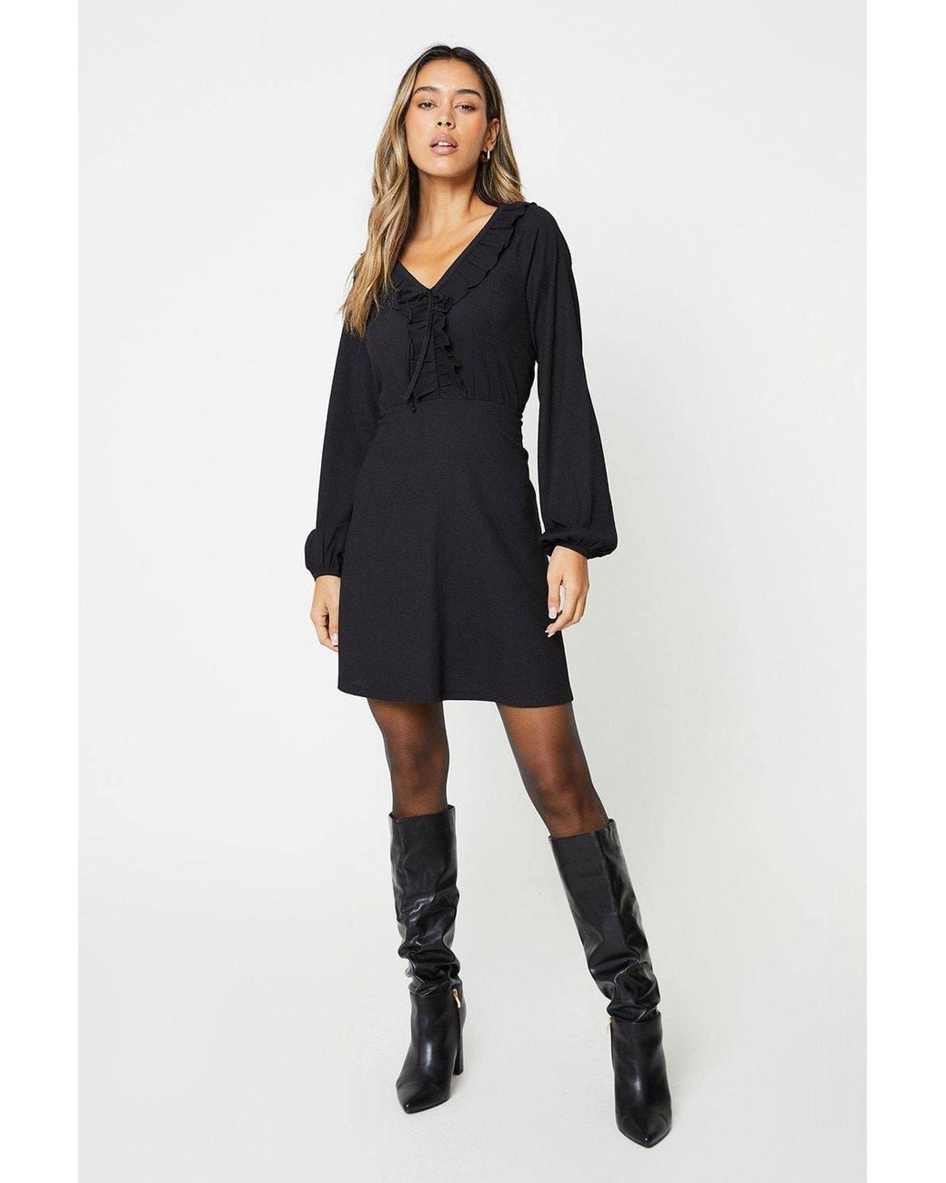 Dorothy Perkins Blue Frill Neck Mini Dress