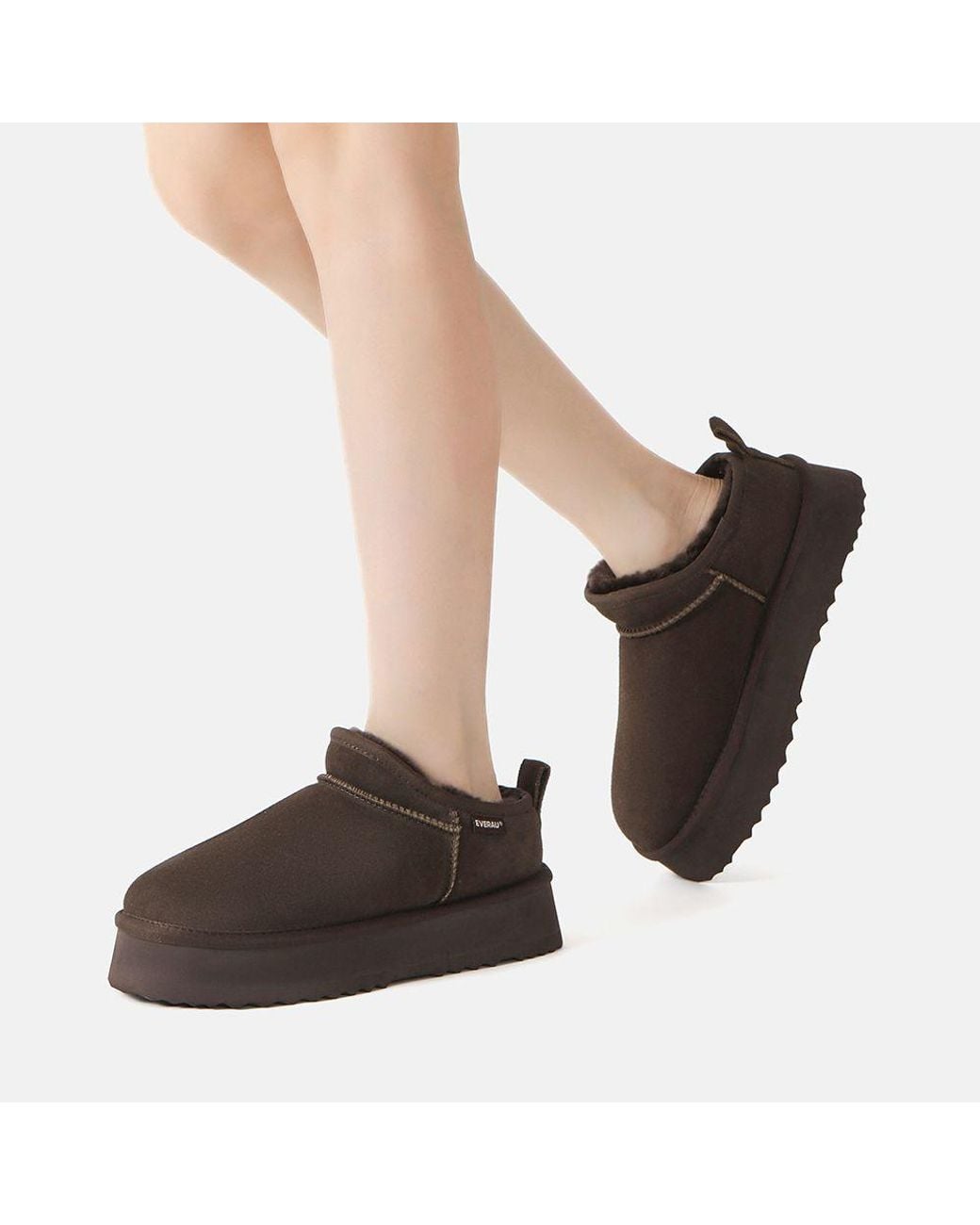 EverAu Australia Brown Real Sheepskin Partridge Classic Ultra Mini Platform Boots With Eva Sole
