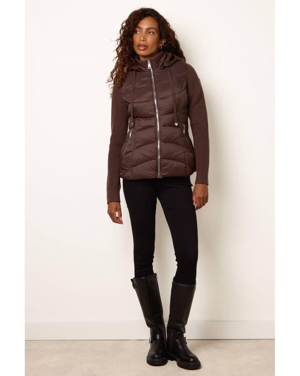 Blue Vanilla Brown Long Sleeve High Neck Jacket