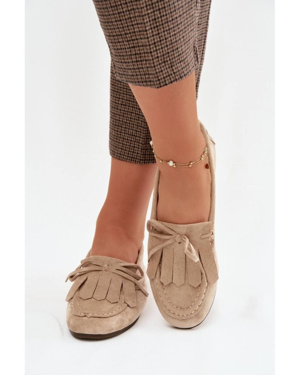 Love Lace Brown Fringe Bow Tie Soft Suede Moccasin Flat Slip On Comfort