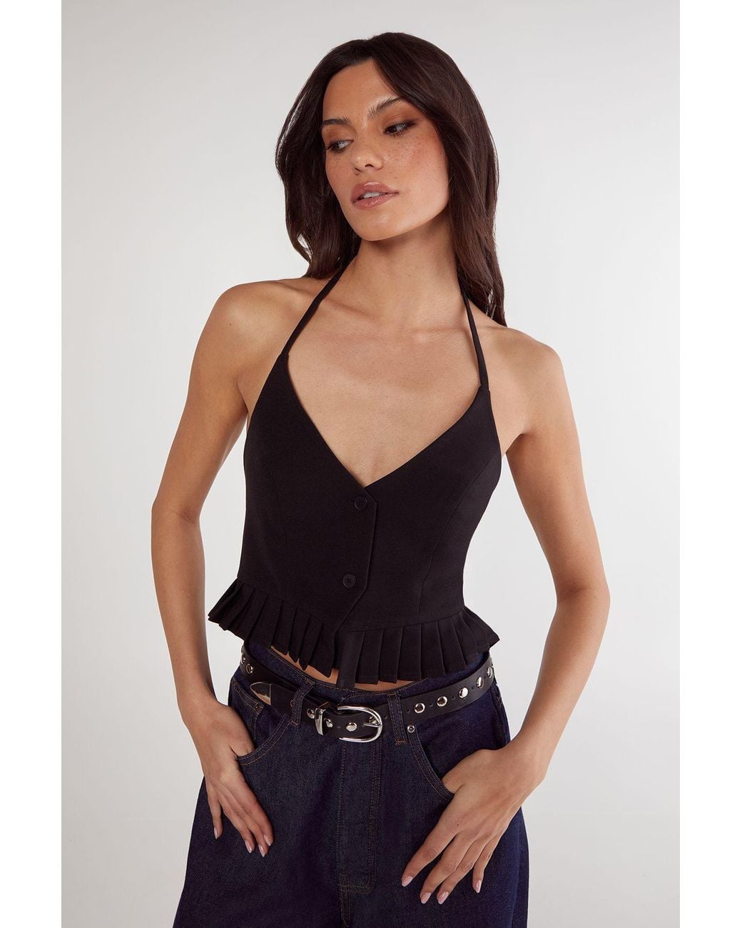 Nasty Gal Blue Pleated Hem Tailored Top