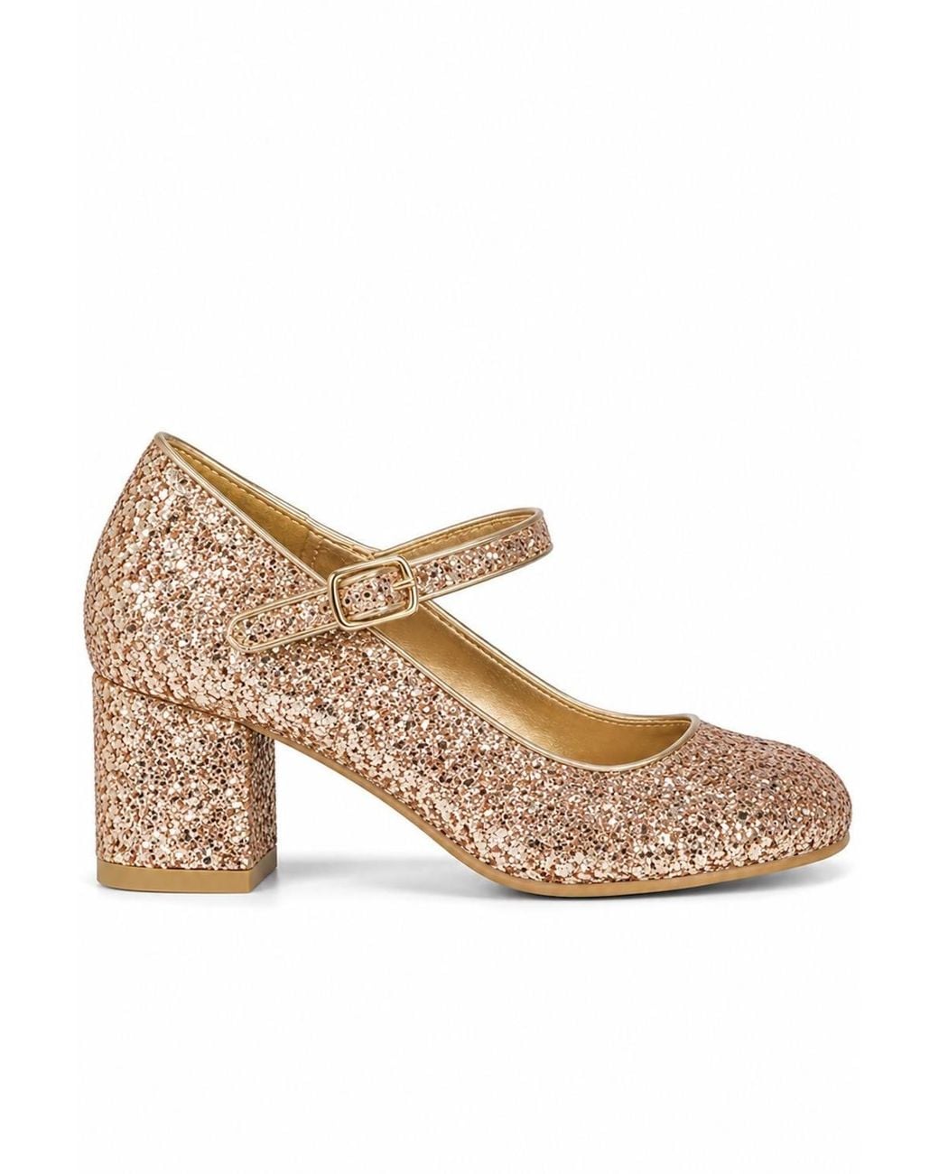 Spot on Brown Glitter Block Heel Mary Jane Court Shoes