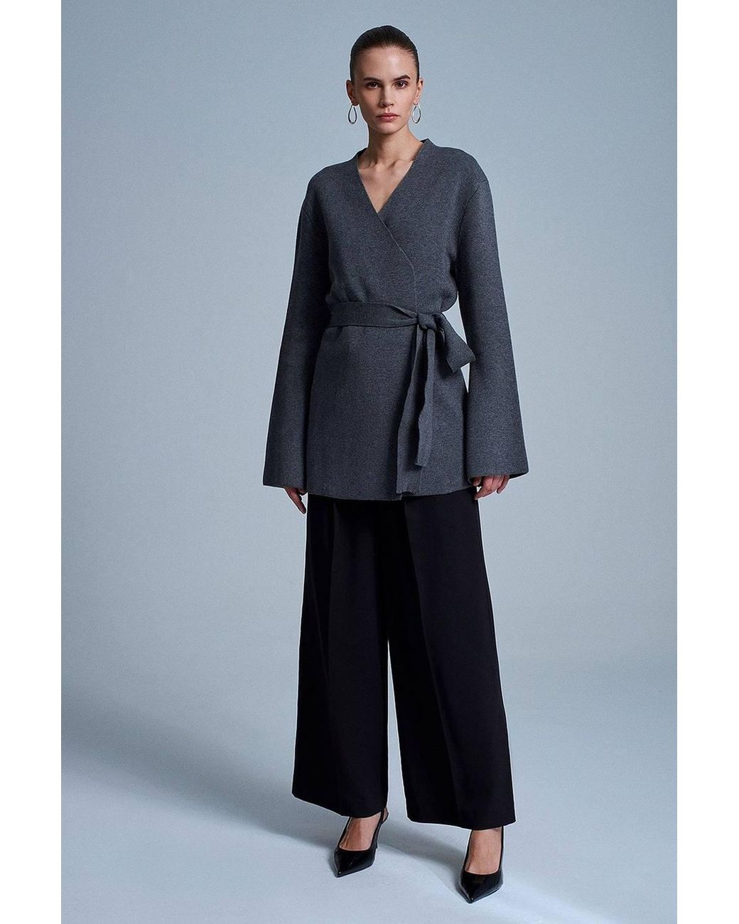 Dilvin Blue Acrylic Wool Blend Cardigan