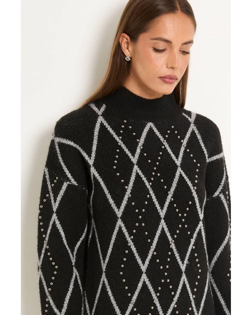 Wallis Black Funnel Neck Knitted Midi Dress