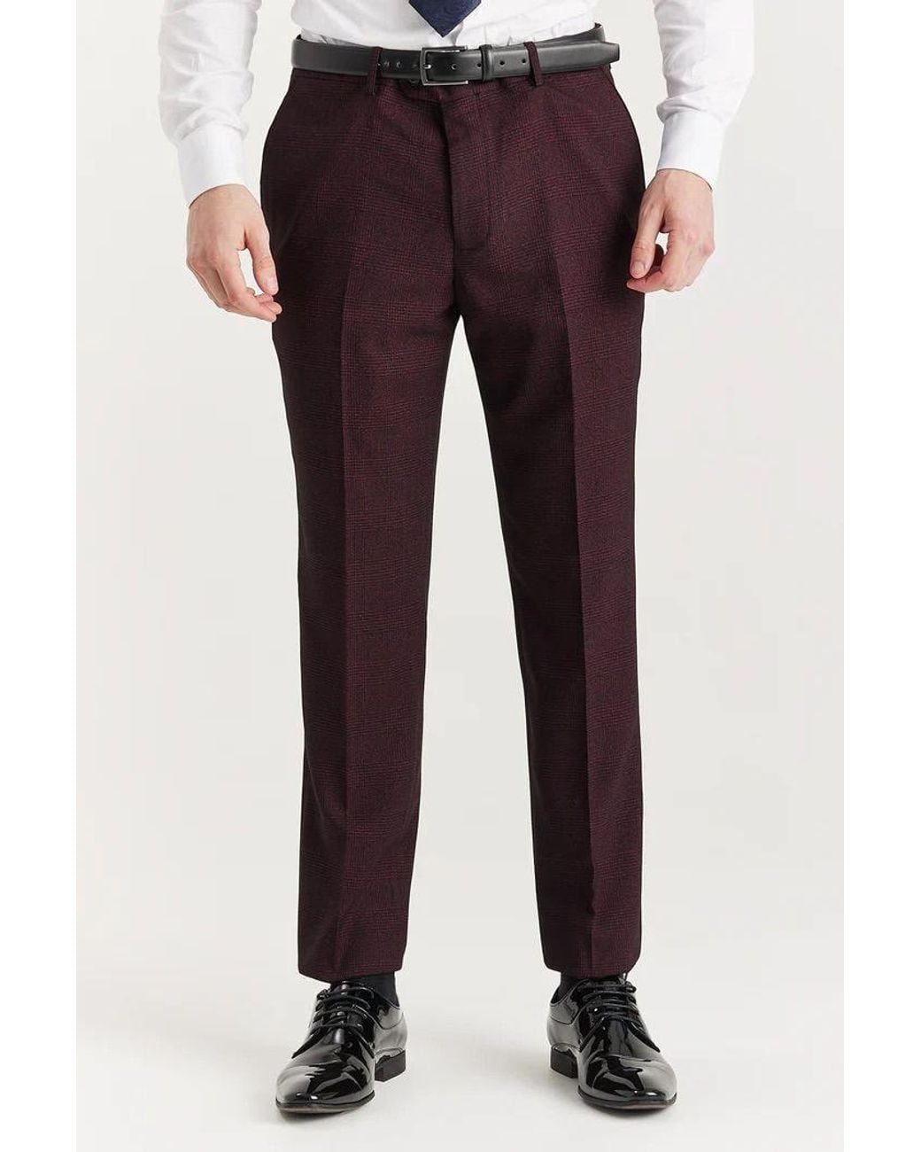 Paul Andrew Red Regent Trousers Plaid Check Formal Suit Pants for men