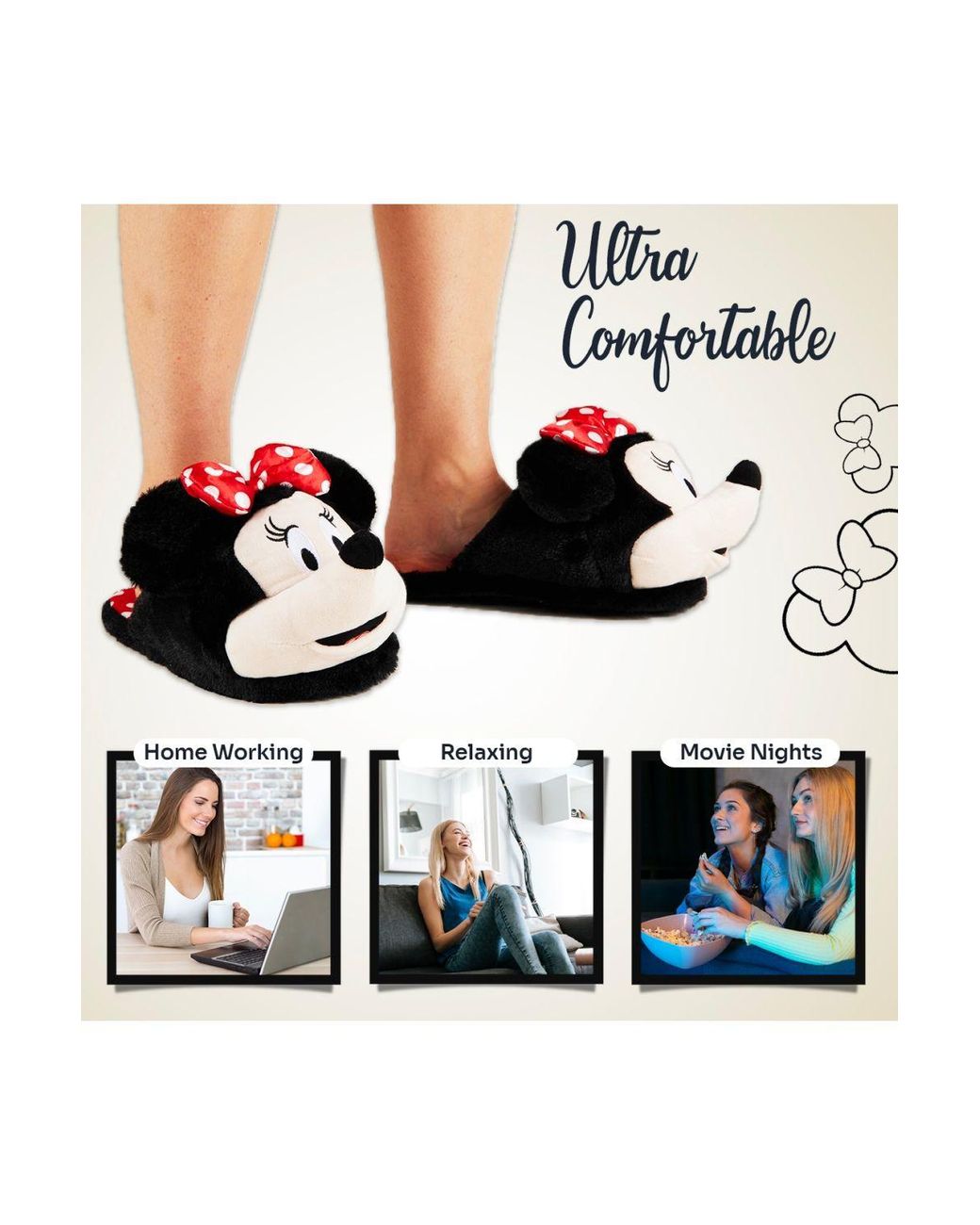 Disney White Minnie 3D Soft Slippers