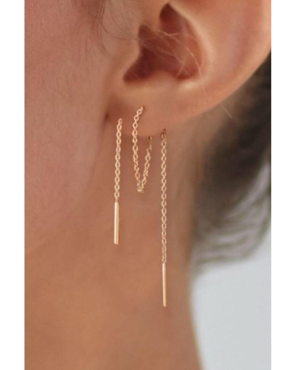 Otis Jaxon London Brown Sterling Long Drop Chain Threader Earrings