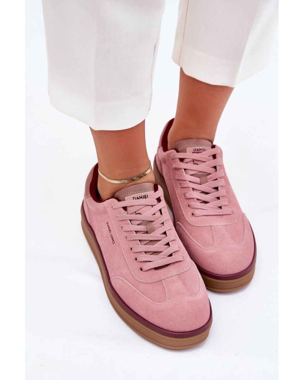 Love Lace Pink Comfortable Suede Animal Print Sports Trainers