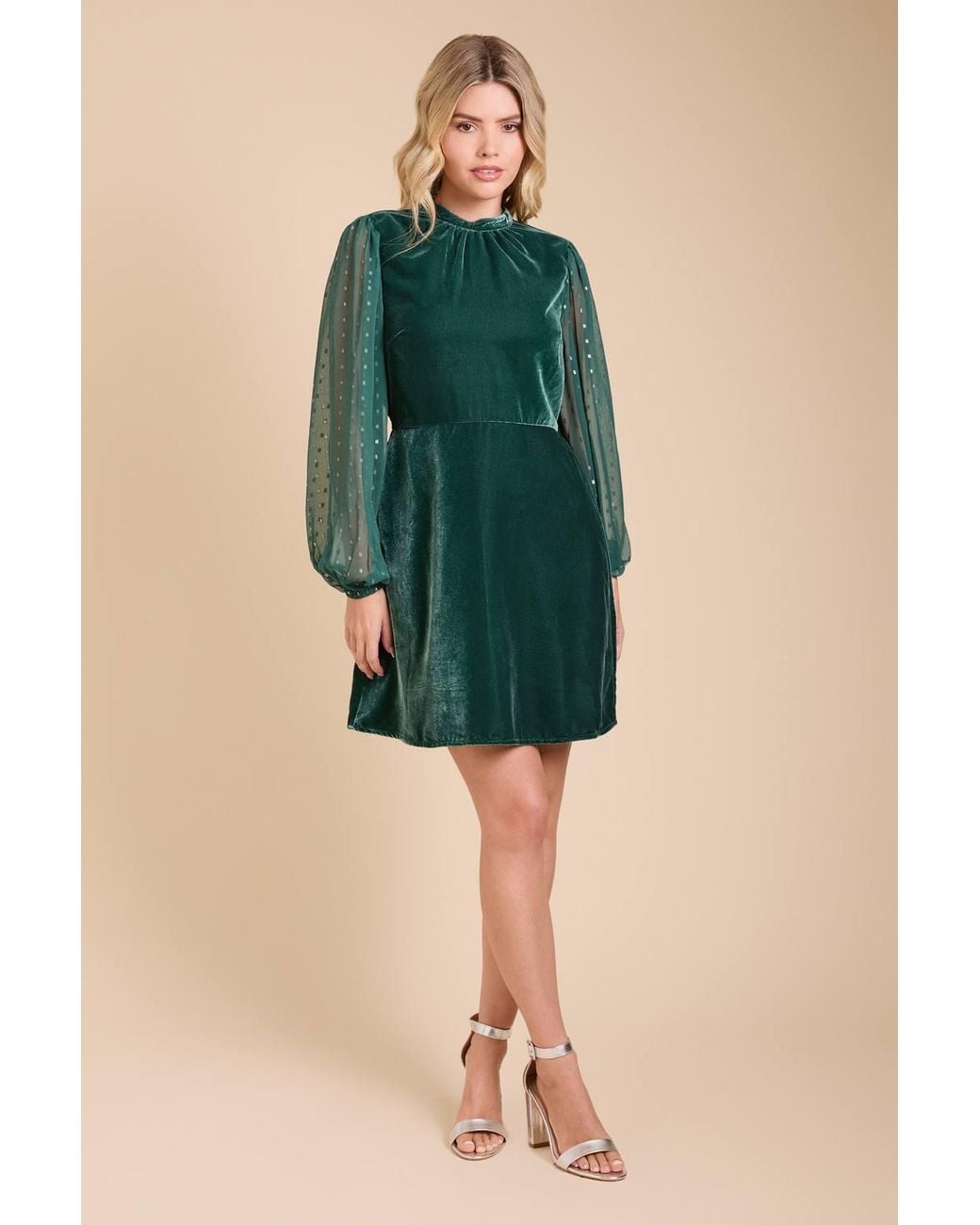 Dorothy Perkins Green Dp Luxe Velvet Metallic Jacquard Sleeve Mini Dress