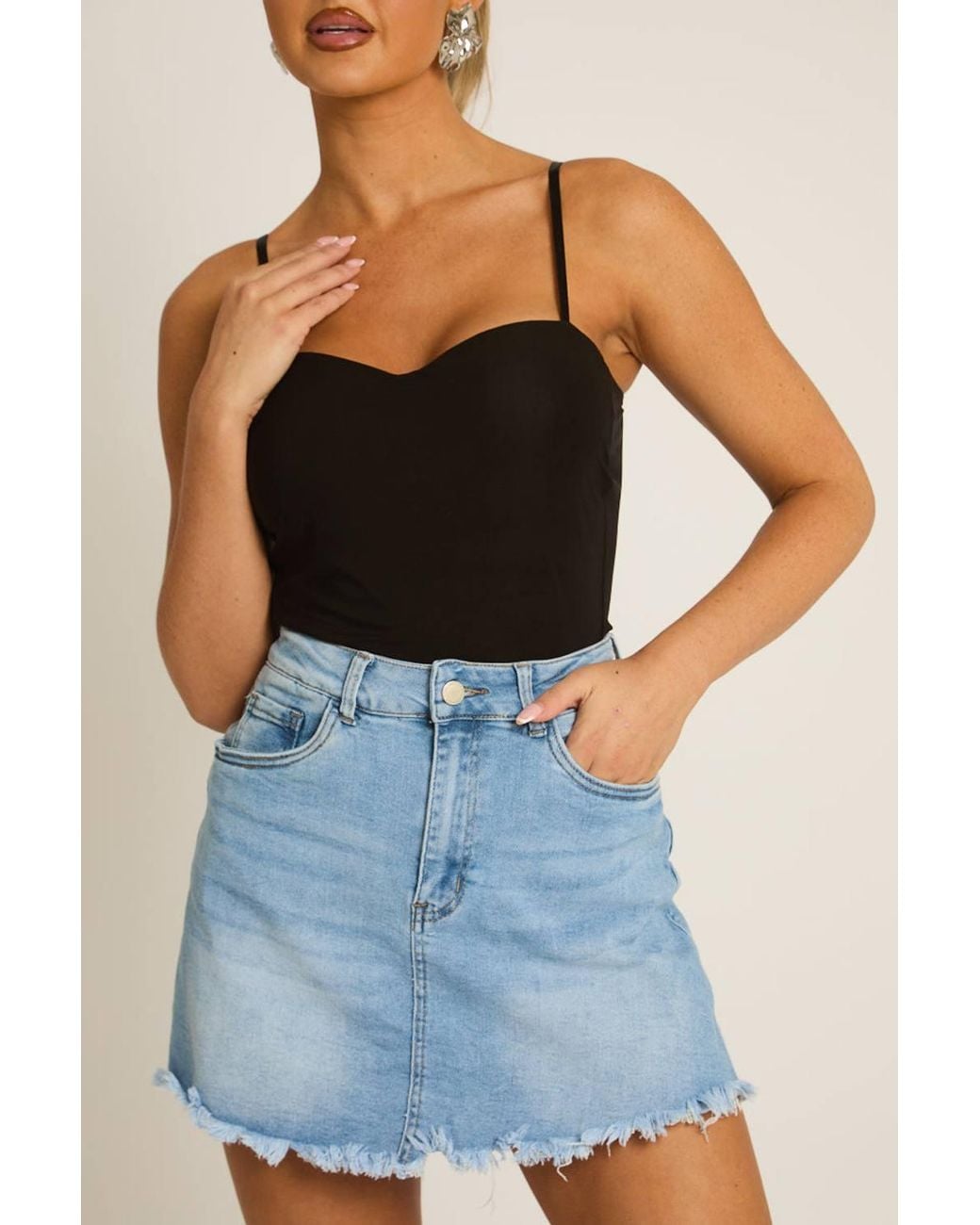 Rebellious Fashion Blue Frayed Hem Denim Skort
