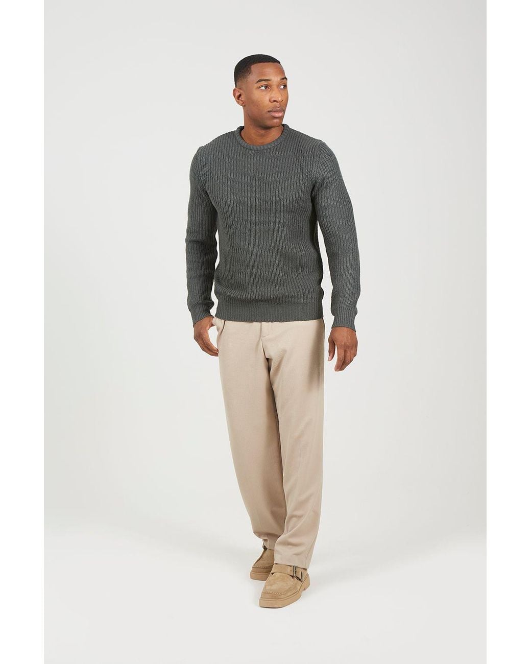 Brave Soul Gray Crew Neck Chunky Knit Jumper for men