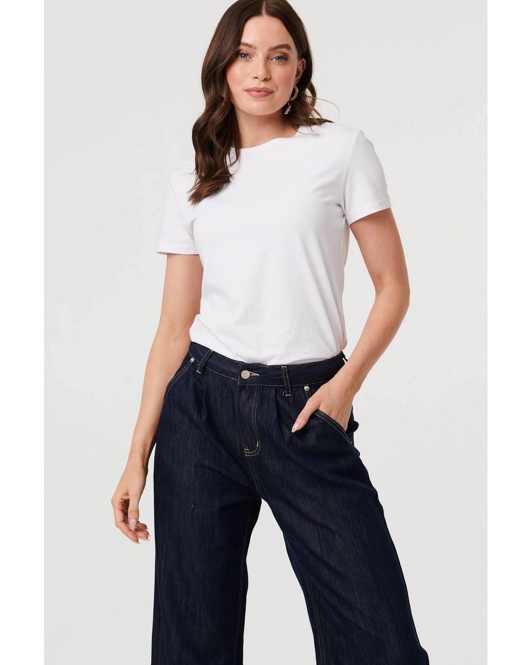 Izabel London Blue High Waist Pleat Front Wide Leg Jeans