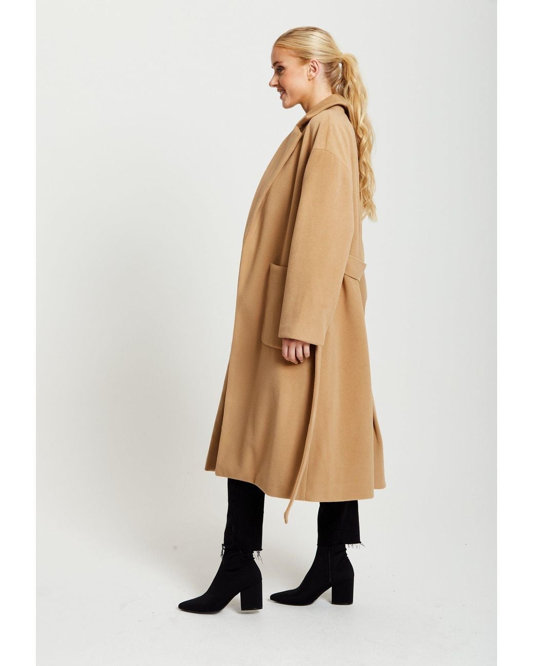 Liquorish Natural Belted Longline Coat