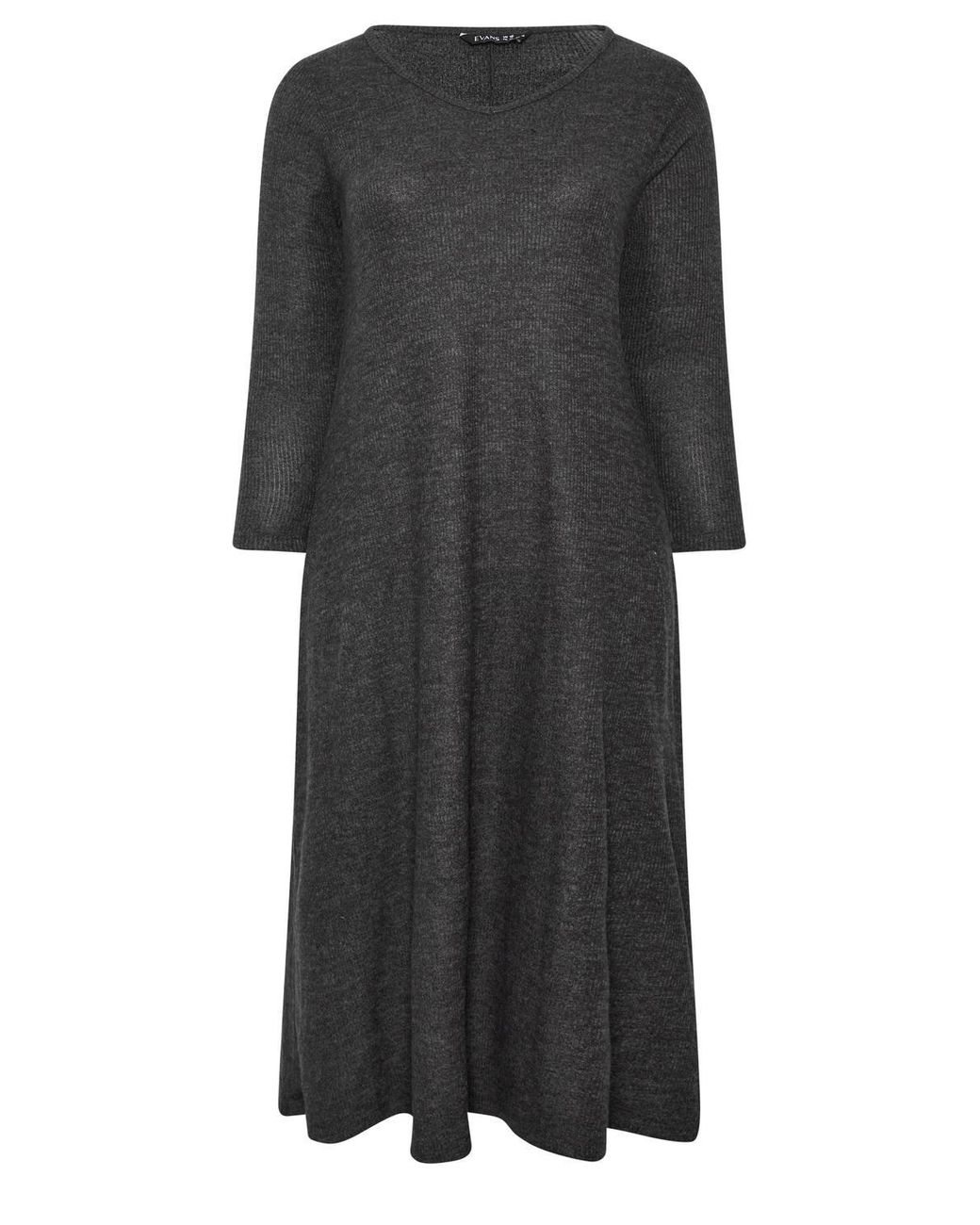Evans Black Ribbed Swing Maxi Dress