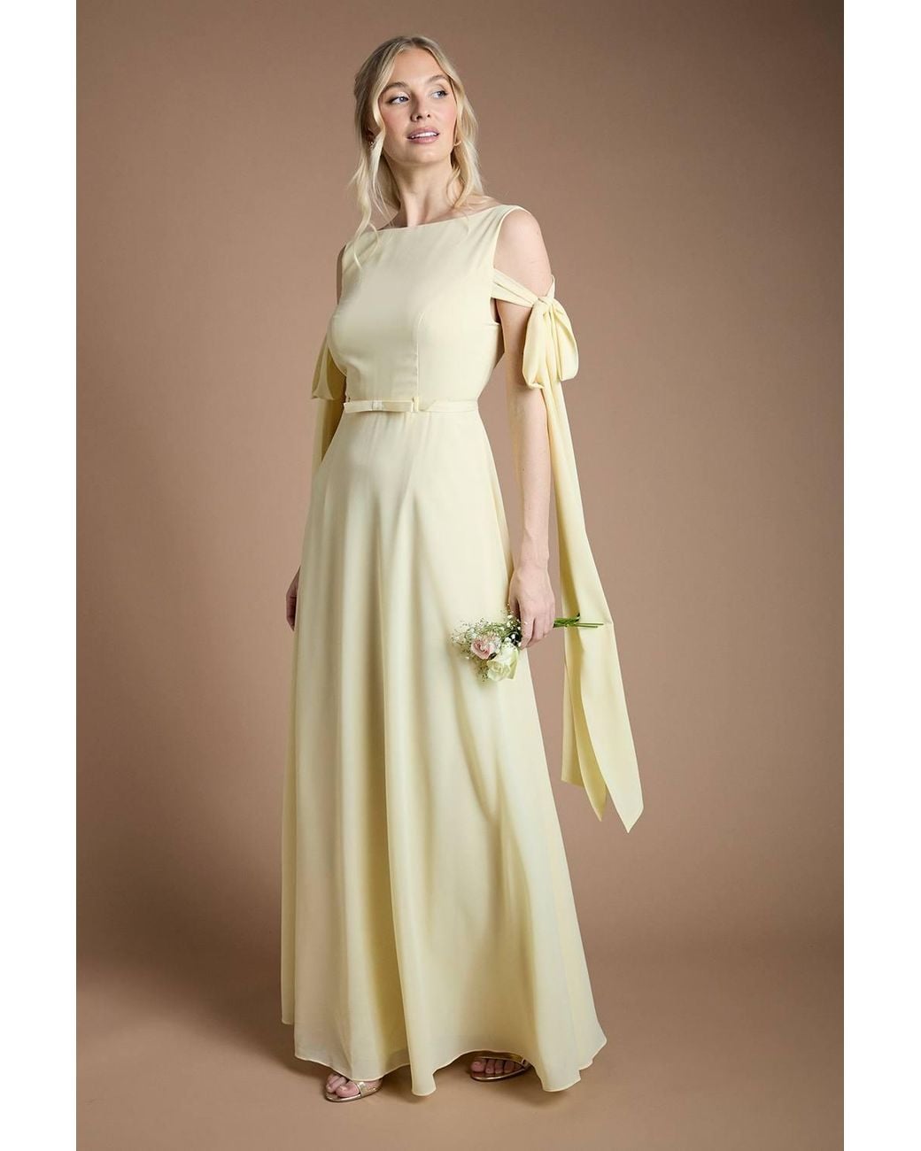 Coast Natural Bow Sleeve Chiffon Bridesmaid Maxi Dress