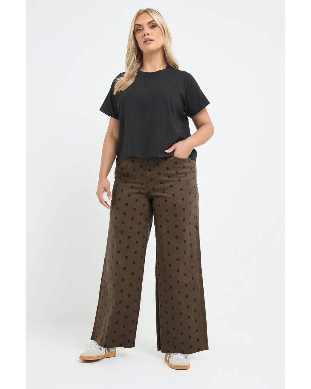 Yours Brown Polka Dot Wide Leg Jeans