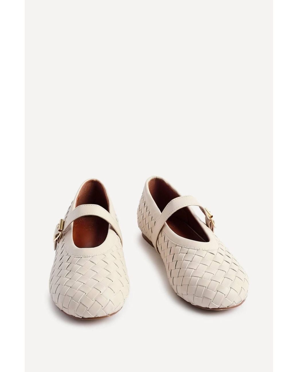 Linzi White Daily Nude Faux Leather Woven Mary Jane Pump