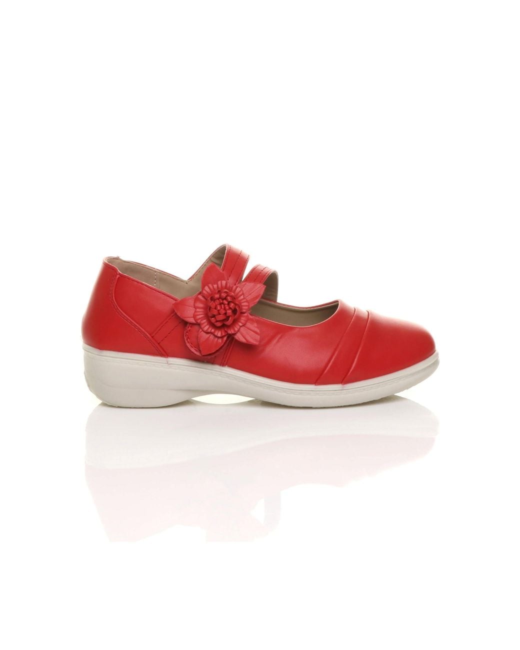 AJVANI Red Low Heel Flat Comfort Mary Janes