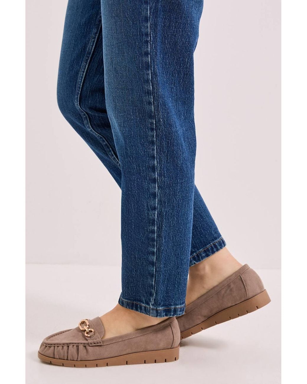 Good for the Sole Blue Wide Fit Mickie Faux Suede Snaffle Low Wedge Comfort Loafers