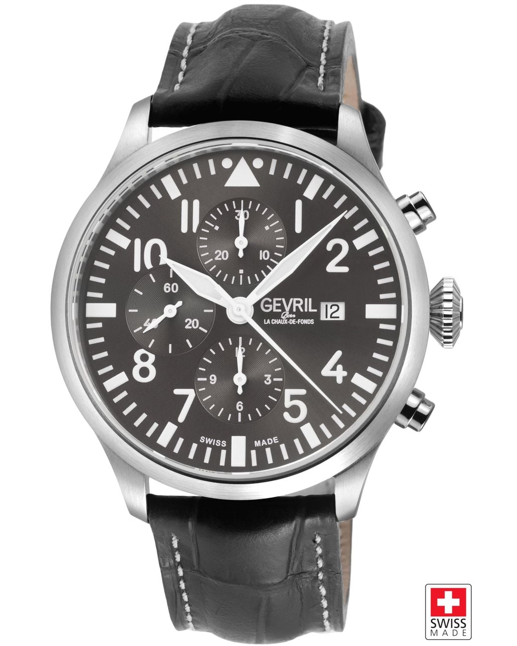 Gevril Gray Vaughn Chronograph Leather Swiss Automatic Eta 7750 Watch for men